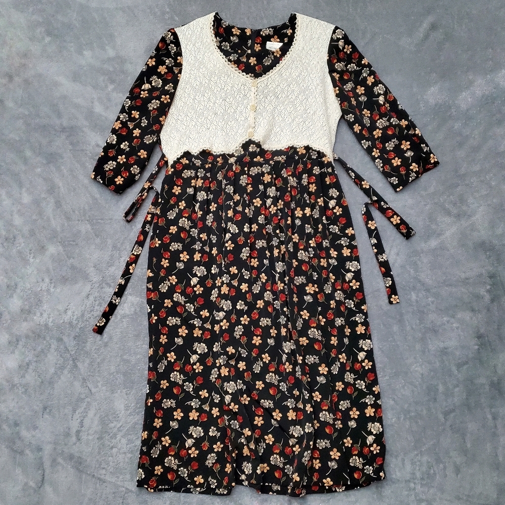 Allison Ché Vintage Multicolor Floral Quarter Length Sleeve Maxi Dress